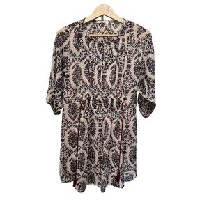 ANTHROPOLOGIE FLOREAT Zharah Peasant BOHO Floral DRESS Sz MP Petite Metallic